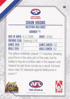 2011 Select AFL Champions #188 Shaun Higgins Back